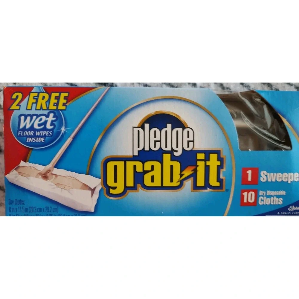 Pledge GRAB IT Sweeper with 10 Dry Cloths and 2 Wet Floor Wipes Unscented NOS
